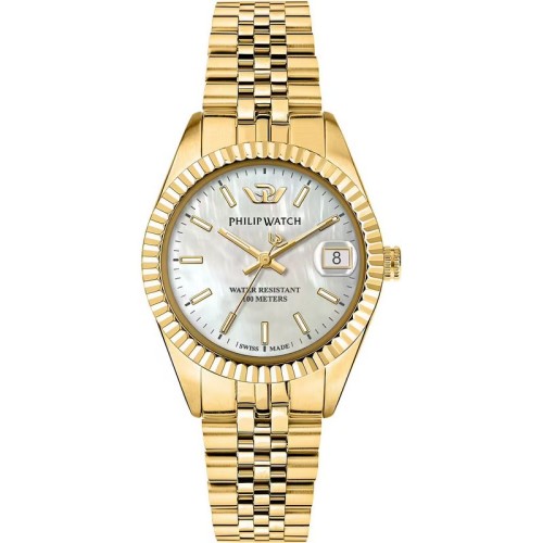 PHILIP WATCH Caribe Urban Ρολόι Χρυσό με Μεταλλικό Μπρασελέ και Λευκό Καντράν