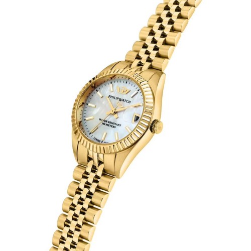 PHILIP WATCH Caribe Urban Ρολόι Χρυσό με Μεταλλικό Μπρασελέ και Λευκό Καντράν