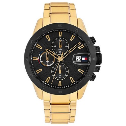 TOMMY HILFIGER Chronograph Ρολόι Χρυσό με Μεταλλικό Μπρασελέ και Μαύρο Καντράν