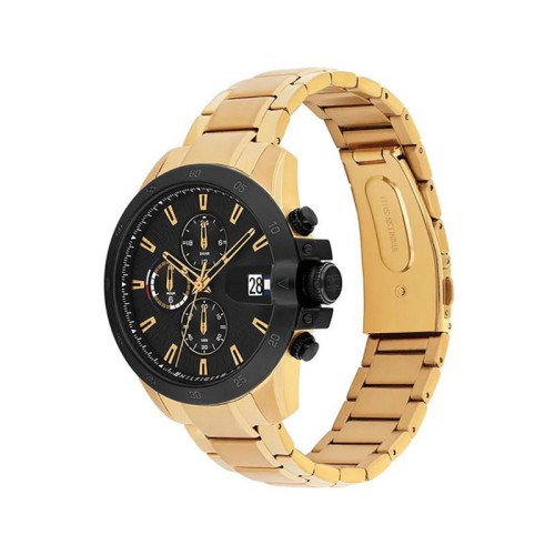 TOMMY HILFIGER Chronograph Ρολόι Χρυσό με Μεταλλικό Μπρασελέ και Μαύρο Καντράν