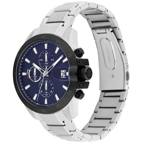TOMMY HILFIGER Ρολόι Ασημί με Μεταλλικό Μπρασελέ και Μπλε με Μαύρο Καντράν