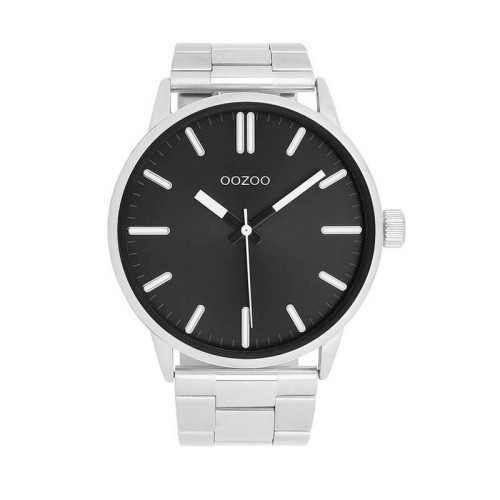OOZOO Timepieces Ρολόι Ασημί με Μεταλλικό Μπρασελέ και Μαύρο Καντράν