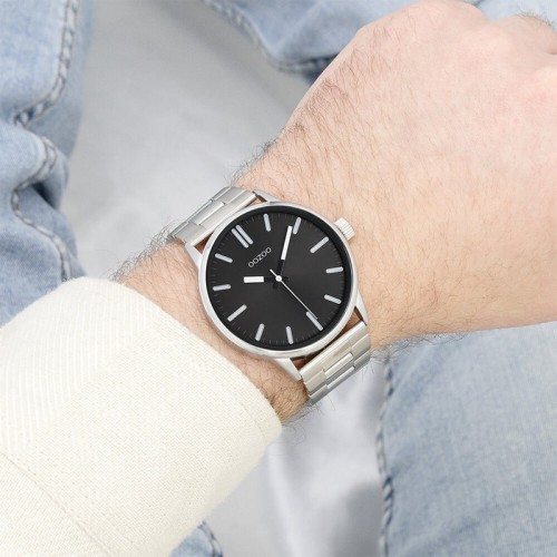 OOZOO Timepieces Ρολόι Ασημί με Μεταλλικό Μπρασελέ και Μαύρο Καντράν