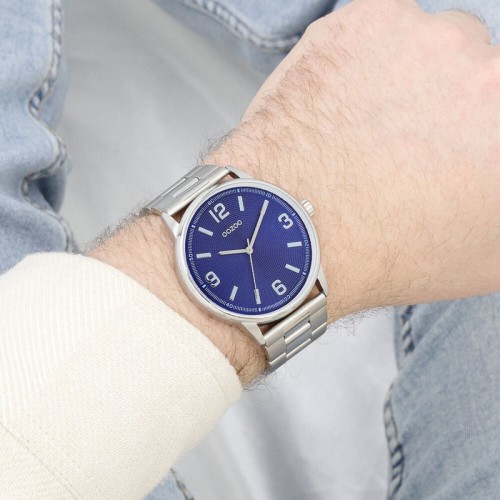 OOZOO Timepieces Ρολόι Ασημί με Μεταλλικό Μπρασελέ και Μπλε Καντράν