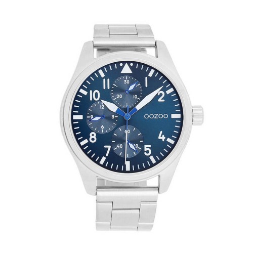 OOZOO Timepieces Ρολόι Ασημί με Μεταλλικό Μπρασελέ και Μπλε Καντράν