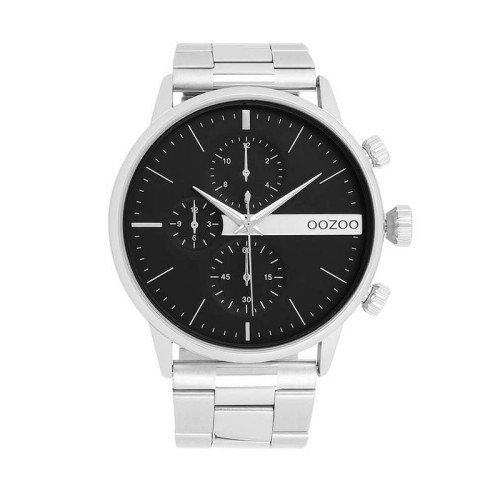 OOZOO Timepieces Ρολόι Ασημί με Μεταλλικό Μπρασελέ και Μαύρο Καντράν