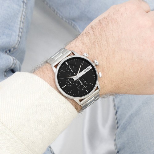 OOZOO Timepieces Ρολόι Ασημί με Μεταλλικό Μπρασελέ και Μαύρο Καντράν