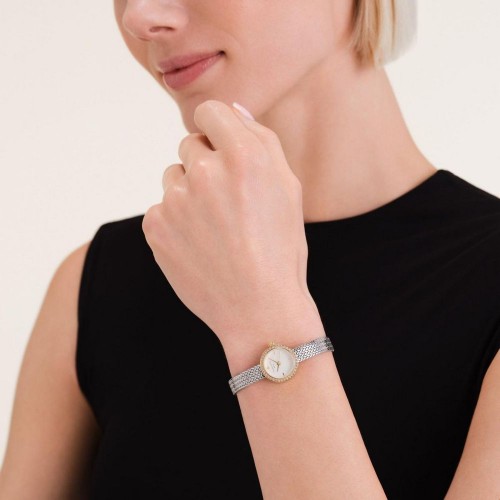 ROSEFIELD Mini Small Edit Ρολόι Ασημί και Χρυσό με Μεταλλικό Μπρασελέ και Λευκό Καντράν