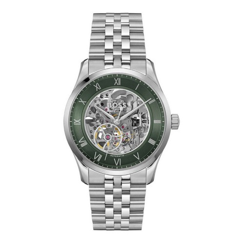 HUGO BOSS Automatic Ρολόι Ασημί με Μεταλλικό Μπρασελέ και Πράσινο και Ασημί Καντράν