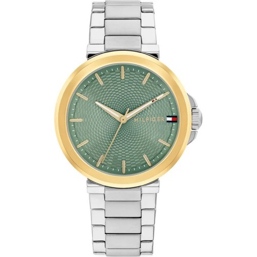 TOMMY HILFIGER Lori Ρολόι Ασημί και Χρυσό με Μεταλλικό Μπρασελέ και Πράσινο Καντράν