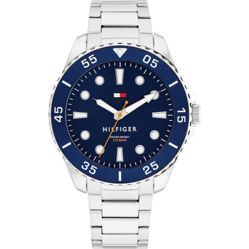 TOMMY HILFIGER Ρολόι Ασημί με Μεταλλικό Μπρασελέ και Μπλε Καντράν