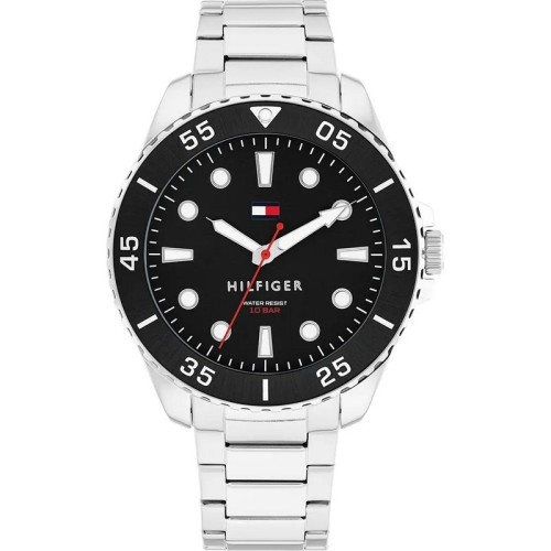 TOMMY HILFIGER Ρολόι Ασημί με Μεταλλικό Μπρασελέ και Μαύρο Καντράν