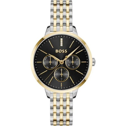 HUGO BOSS Symphony Multifunction Crystals Ρολόι Χρυσό και Ασημί με Μεταλλικό Μπρασελέ και Μαύρο Καντράν