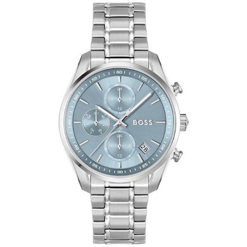 HUGO BOSS Grand Tour Multifunction Ρολόι Ασημί με Μεταλλικό Μπρασελέ και Γαλάζιο Καντράν