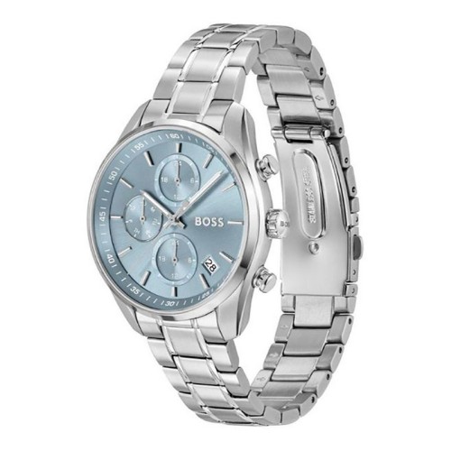 HUGO BOSS Grand Tour Multifunction Ρολόι Ασημί με Μεταλλικό Μπρασελέ και Γαλάζιο Καντράν