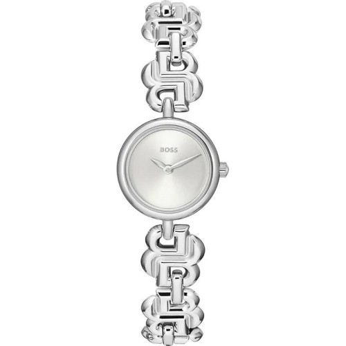 HUGO BOSS Double B Ρολόι Ασημί με Μεταλλικό Μπρασελέ και Ασημί Καντράν