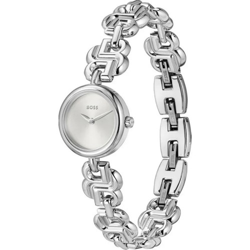 HUGO BOSS Double B Ρολόι Ασημί με Μεταλλικό Μπρασελέ και Ασημί Καντράν