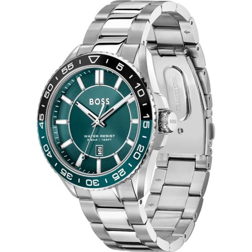 HUGO BOSS Runner Ρολόι Ασημί με Μεταλλικό Μπρασελέ και Πετρόλ Καντράν