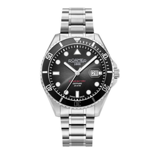 ROAMER Pro Diver 200 Ρολόι Ασημί με Μεταλλικό Μπρασελέ και Μαύρο Καντράν