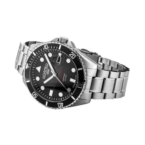 ROAMER Pro Diver 200 Ρολόι Ασημί με Μεταλλικό Μπρασελέ και Μαύρο Καντράν