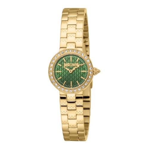 JUST CAVALLI Glam Chic Serenita Mini Ρολόι Χρυσό με Μεταλλικό Μπρασελέ και Πράσινο Καντράν