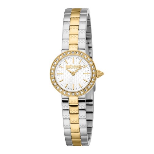 JUST CAVALLI Glam Chic Serenita Mini Ρολόι Ασημί και Χρυσό με Μεταλλικό Μπρασελέ και Λευκό Καντράν
