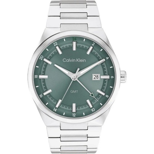 CALVIN KLEIN Distinguish Ρολόι Ασημί με Μεταλλικό Μπρασελέ και Πράσινο Καντράν
