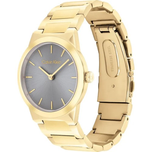 CALVIN KLEIN Linear Elegance Ρολόι Χρυσό με Μεταλλικό Μπρασελέ και Γκρι Καντράν