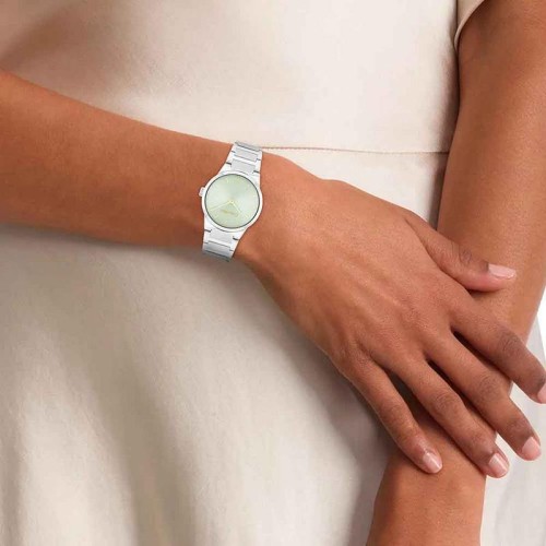 CALVIN KLEIN Linear Elegance Ρολόι Ασημί με Μεταλλικό Μπρασελέ και Πράσινο Καντράν