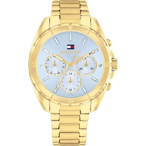 TOMMY HILFIGER Ρολόι Χρυσό με Μεταλλικό Μπρασελέ και Γαλάζιο Καντράν