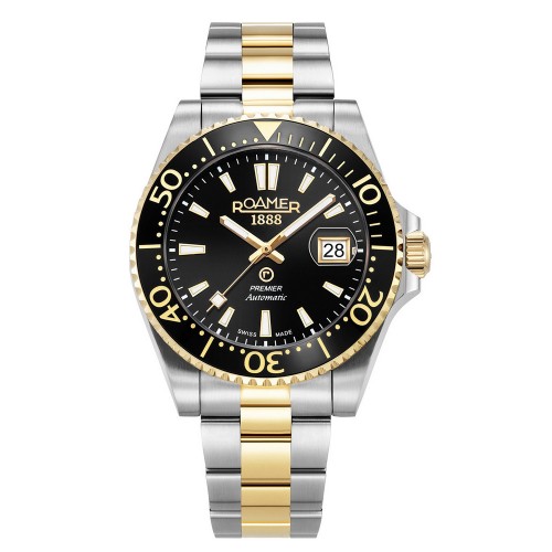 ROAMER Premier Ρολόι Ασημί και Χρυσό με Μεταλλικό Μπρασελέ και Μαύρο Καντράν