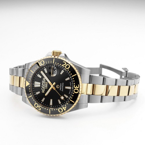 ROAMER Premier Ρολόι Ασημί και Χρυσό με Μεταλλικό Μπρασελέ και Μαύρο Καντράν