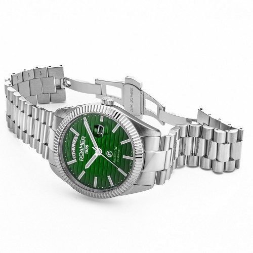 ROAMER Primeline Daydate II Ρολόι Ασημί με Μεταλλικό Μπρασελέ και Πράσινο Καντράν
