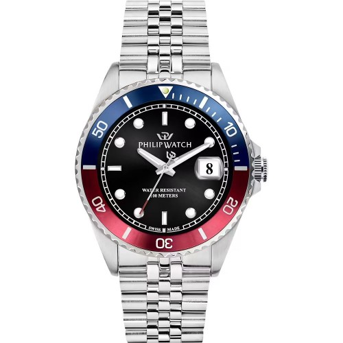 PHILIP WATCH Caribe Sport Ρολόι Ασημί με Μεταλλικό Μπρασελέ και Πολύχρωμο Καντράν