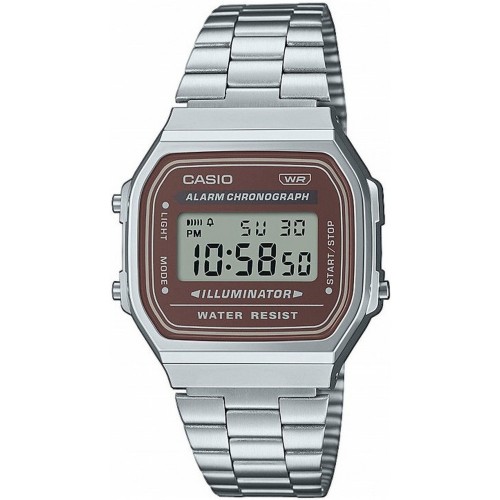 CASIO Vintage Ρολόι Ασημί με Μεταλλικό Μπρασελέ και Καφέ Καντράν
