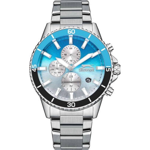 SLAZENGER Dual Time Ρολόι Ασημί με Μεταλλικό Μπρασελέ και Δίχρωμο Καντράν