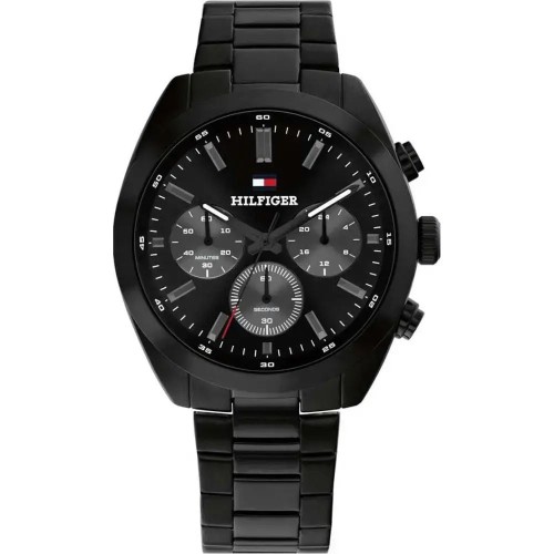 TOMMY HILFIGER Hudson Chronograph Ρολόι Μαύρο με Μεταλλικό Μπρασελέ και Μαύρο Καντράν