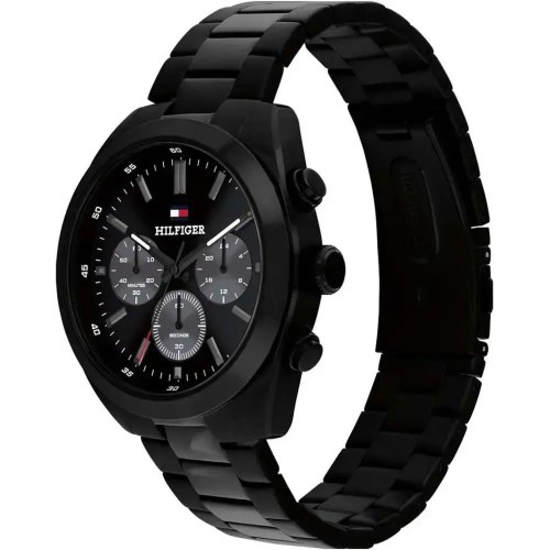 TOMMY HILFIGER Hudson Chronograph Ρολόι Μαύρο με Μεταλλικό Μπρασελέ και Μαύρο Καντράν