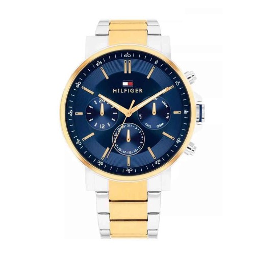 TOMMY HILFIGER Tyson Ρολόι Ασημί και Χρυσό με Μεταλλικό Μπρασελέ και Μπλε Καντράν
