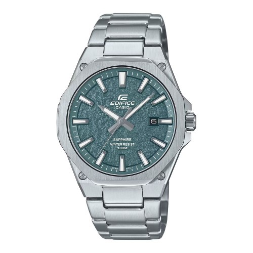 CASIO Edifice Ρολόι Ασημί με Μεταλλικό Μπρασελέ και Πράσινο Καντράν