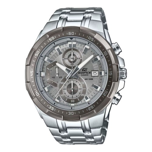 CASIO Edifice Ρολόι Ασημί με Μεταλλικό Μπρασελέ και Καφέ Καντράν