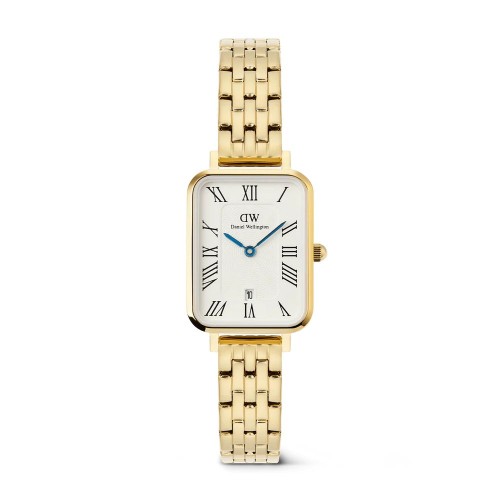 DANIEL WELLINGTON Quadro Roman Numerals Date 5-link Ρολόι Χρυσό με Μεταλλικό Μπρασελέ και Λευκό Καντράν