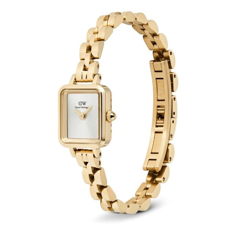 DANIEL WELLINGTON Quadro Mini Arch 3-link White Sunray Ρολόι Χρυσό με Μεταλλικό Μπρασελέ και Λευκό Καντράν